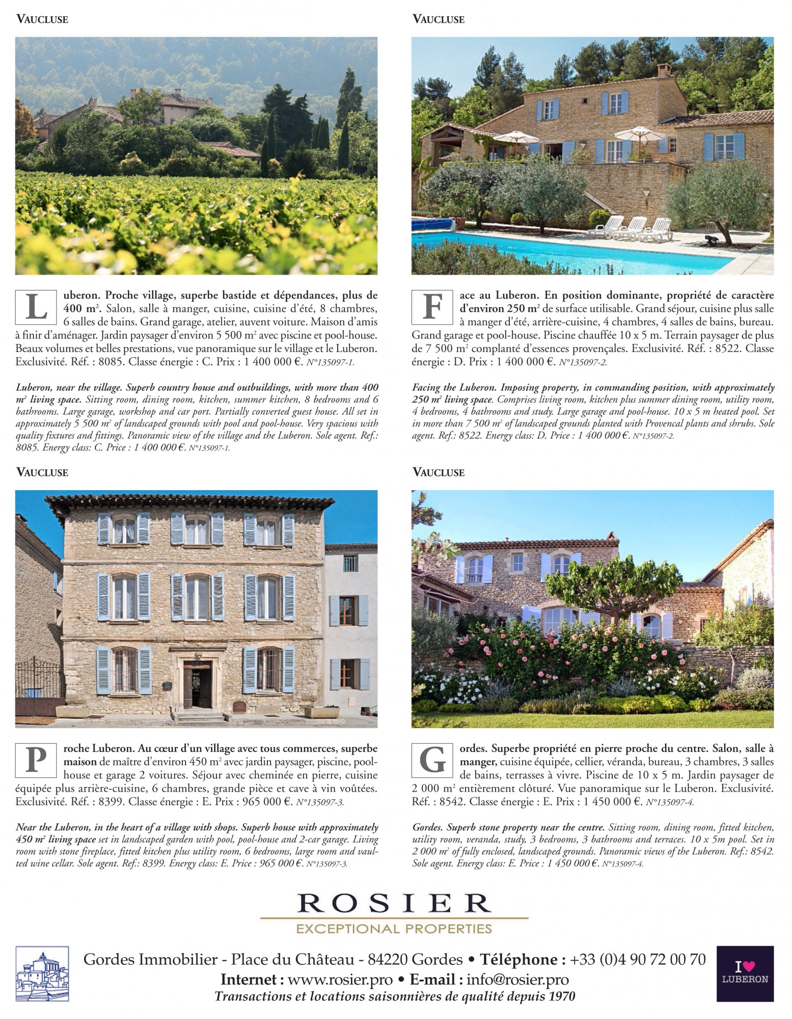 annonces publicitaires dans le magazine de prestige PROPRIETES De FRANCE